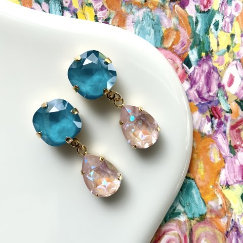 Candy stone“Turquoise blue × Saphiret pink” pierce/ earring