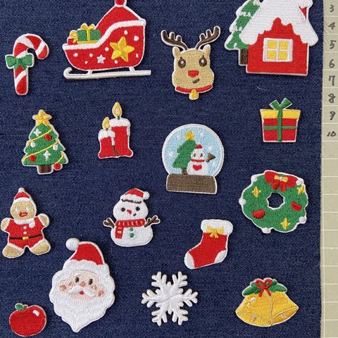 16枚入り　クリスマス刺繍アイロンワッペンかわいい