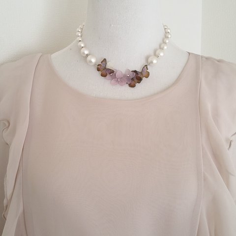 purple brown 「 mini & flower CP」 necklace　