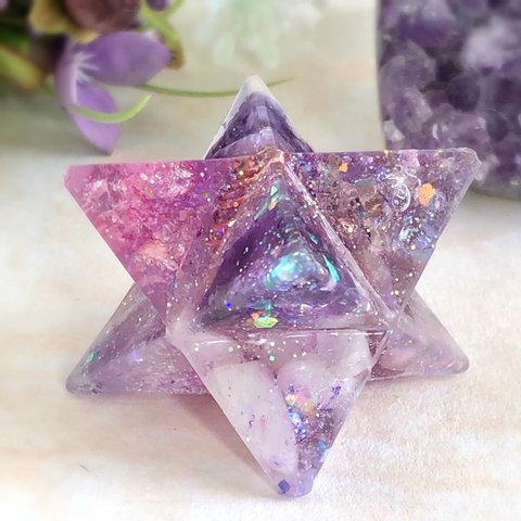 立体マカバスター☆いろいろpurple天然石☆オルゴナイト