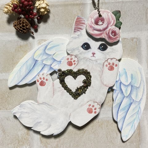 天使猫ちゃんのオーナメント　チンチラシルバー☆