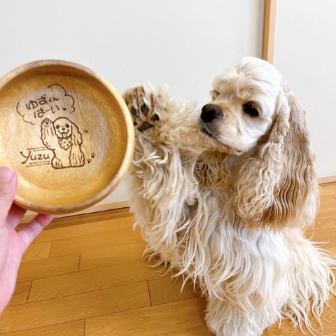 【オーダー】愛犬、愛ネコちゃんに！ウッドバーニングで似顔絵デザインしたもぐもぐ皿