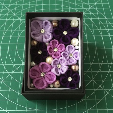 つまみ細工のミニフラワーボックス紫陽花
