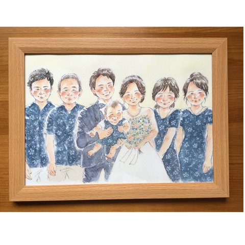 ウェディング 似顔絵 B5 両親贈呈品  ウェルカムスペース イラストオーダー 子育て感謝状 結婚式 結婚祝い ウェルカムボード ナチュラル 記念日 ギフト 似顔絵オーダー 水彩 