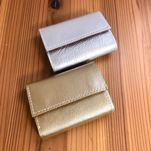 本革 mini wallet 三つ折りコンパクト財布 gold/silver