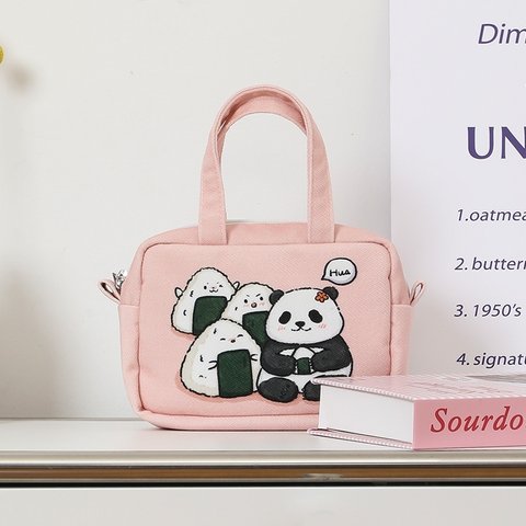 Panda パンダ トートバッグ 粉 花花 和花 ハンドバッグ パンダ柄 エコバッグ 学生手袋 かわいい 中国のパンダ キャンバスバッグ