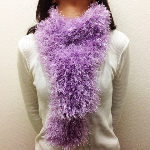 【送料無料】１点もの★紫のかわいいファーの毛糸のマフラー♪