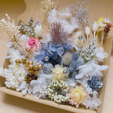 白系花材　プリザーブドフラワー花材　ドライフラワー花材　ハーバリウム花材　花材　キャンドル　