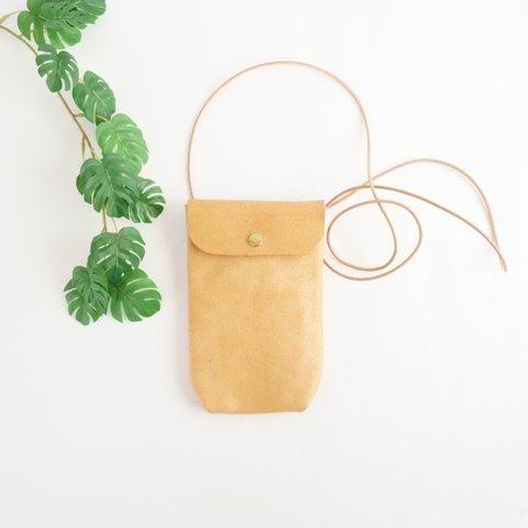 ギフト対応 スマホポーチショルダー斜め掛けタイプ サコッシュ 縦型 ⑨ タン（淡い茶色） Phone Leather Pouch Bag 