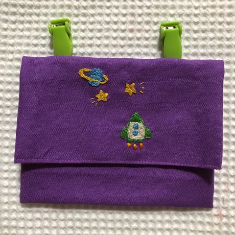 通園通学に。刺繍の移動ポケット☆宇宙ロケット