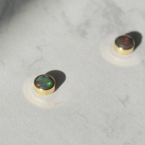 天然石　ブラックオパールのひとつぶピアス　4mm