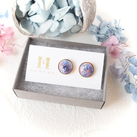 【再販売】七宝焼 雨開の紫陽花〇ピアス～Blue×lavender ～