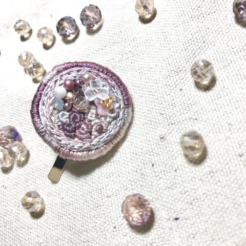 【ビーズ刺繍】🌹オータムローズのポニーフック(ピンク)