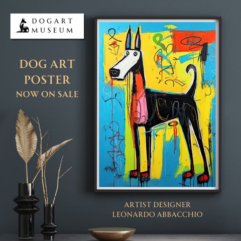 【ストリートドッグ - グレートデン犬 No.1】抽象画 現代アートポスター 犬の絵 犬の絵画 犬のイラスト