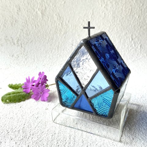 [ CELTIK Deep blue] 【Small church】 Candle Holder　LED専用キャンドルホルダー ステンドグラス