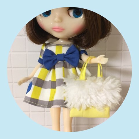 チェックワンピース&ファーバック♡yellow