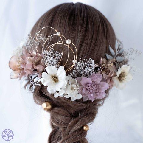 クリア×くすみピンクと林檎の花の髪かざり　成人式　卒業式　結婚式　振袖　着物　和装　ヘアアクセサリー
