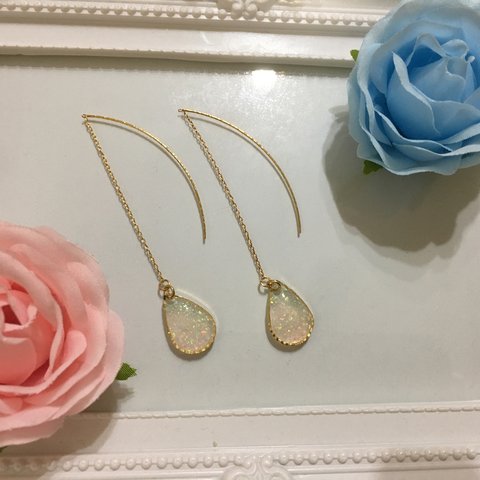 ♡再販×6♡京都オパールのしずくアメリカンピアス