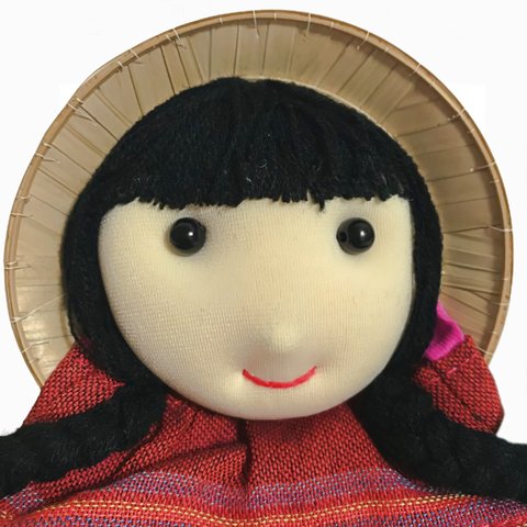 ベトナムの民族雑貨 すげ笠をかぶった女の子のお人形ポーチ スマホショルダー レッド２