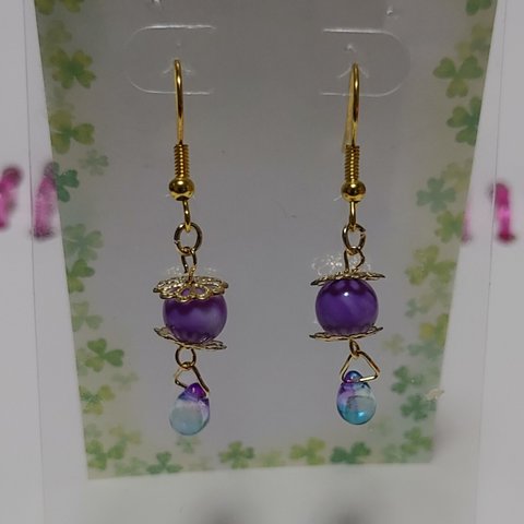 【ハンドメイド】和風ピアス 紫