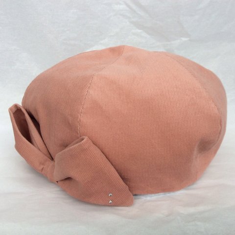 【送料無料】コーデュロイベレー帽 可愛いリボン付きキッズ用ピンク