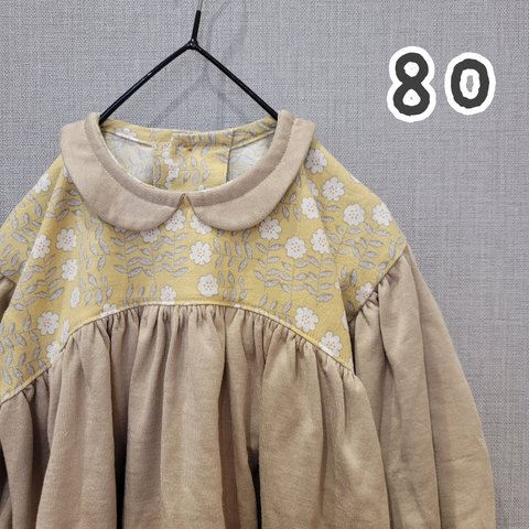 ワンピース　80　ぽわん袖　＊やわらかお花＊