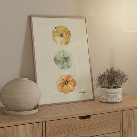 秋のかぼちゃポスター / i1527 /  秋の収穫　ハロウィン　水彩画　インテリアポスター