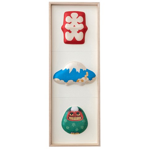 お正月の和紙の縁起物　壁飾り　3種（獅子舞・富士山・大入り縦） F03-006T