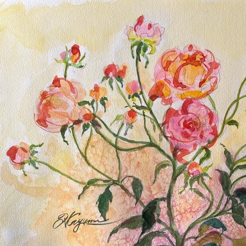 ミニ薔薇のダンス　水彩画