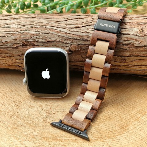 【木製バンド】EINBAND AppleWatch アップルウォッチ 天然木 木のベルト 20mm【アカシア×メイプル】