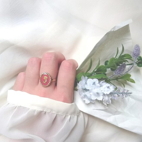 ♡再販♡ vintage rose ring ヴィンテージローズのオーバルリング B ( リキュールピンク・フリーサイズ)