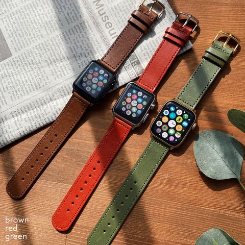 6色選べる金具　栃木レザー　ステッチ　本革　時計　ベルト　アップルウォッチ　applewatch　セパレートステッチ(栃木)#mm00001040