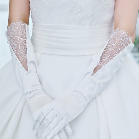 シェイプ サテングローブ【グロリアス】(SG-35s)| 花嫁 結婚式 挙式 レース ロング ブライダル 前撮り ウエディング 肘下 上品 花嫁 新婦 ステージ 舞台 衣装