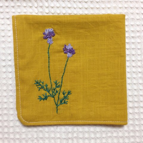 【受注製作】コットンの刺繍ハンカチ☆ラベンダー