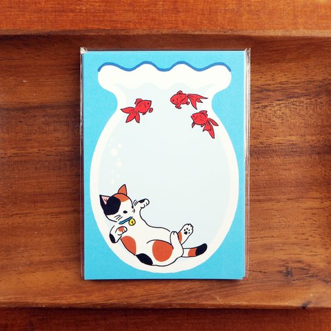 ミニメモ「金魚鉢猫ちゃん」　A7    メモ帳　メモ