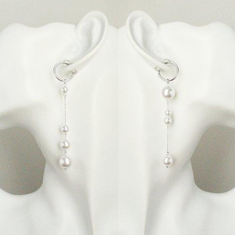 《イヤリング》Bubbles pearl asymmetry earring/White×Silver