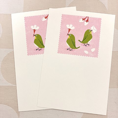 桜とメジロポストカード2枚セット