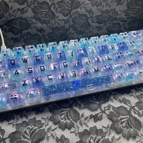 青×水色 ラメベース ゲーミングキーボード