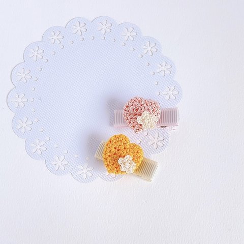 お花付ハートヘアクリップ　1個  クリップ3.5cm 