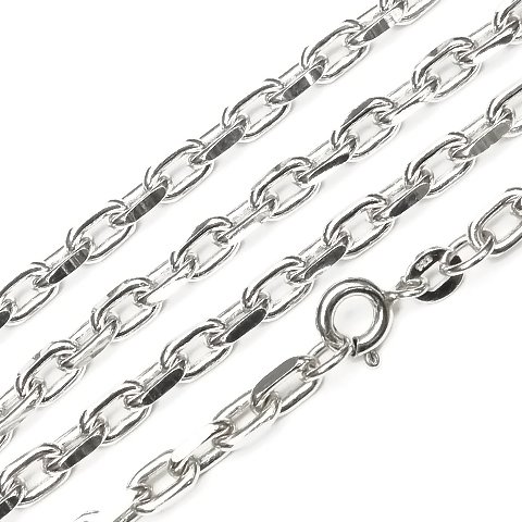 SILVER925 ネックレス あずき2面カットチェーン 3.7mm［ロジウム］ 40cm【1コ販売】(SVNEK-003-40cm