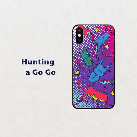 【Hunting a Go Go】カブトムシ　クワガタ　パープル  スマホケース　iphone android ほぼ全機種対応