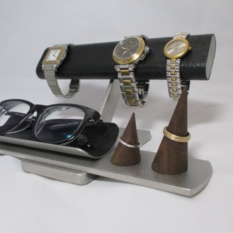 　だ円パイプブラック腕時計4本掛け、スマホ、めがね、アクセサリー収納スタンド　ak-design　No.161213
