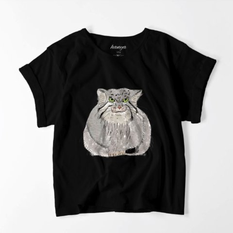 マヌルネコ　オーバーサイズTシャツ　野生猫　イラスト　ゆったり　ゆるかわ　ワイルドキャット　レディース
