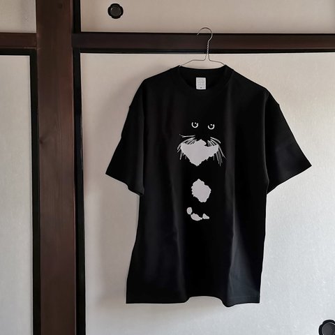 【NEW】タキシード猫のビッグシルエットTシャツ（極厚生地/ねこブラック）