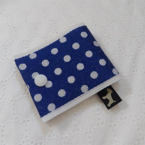 倉敷児島の畳縁(たたみべり)で作った 2つ折りカードケース 【ブルー×ホワイトドット】