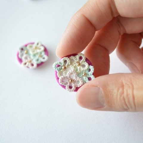 ◎SALE◎紫陽花-ミックス-　タティングレースと刺繍のイヤリング【一点限定・再販なし】