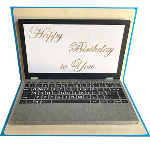 ポップアップグリーティングカード ノートパソコン Happy Birthday To You ブルー