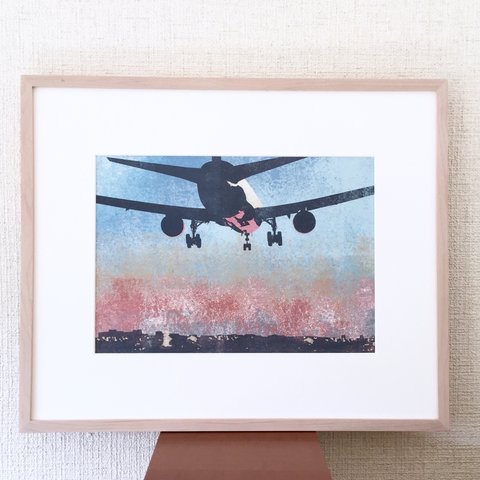 陸地に向かう飛行機 A4判 アートポスター 
