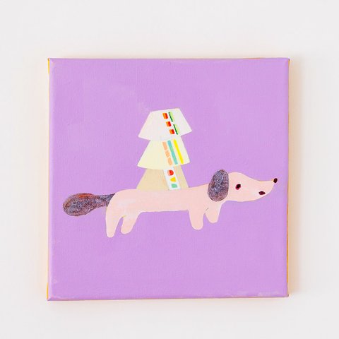 個展展示作品「サンドイッチを乗せる犬くん　B」