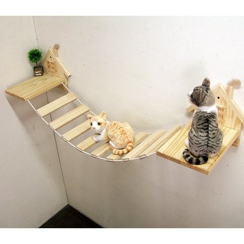 ハンドメイド パイン材キャットサスペンダーブリッジ(キャットウォーク)吊り橋　キャットタワー　猫グッズ　猫用品